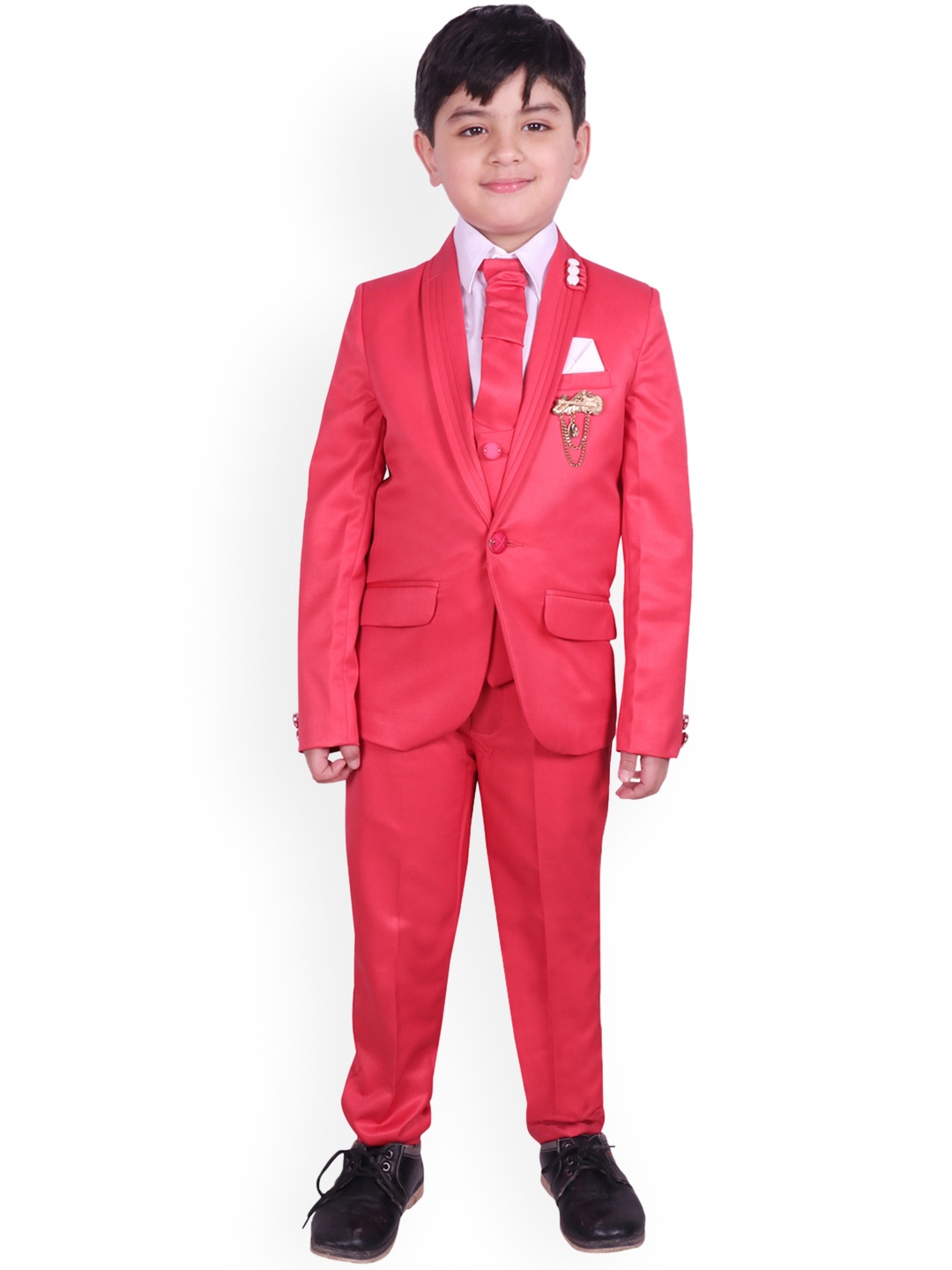 

SG YUVRAJ Boys Pink & White Solid Tuxedo Party Suit