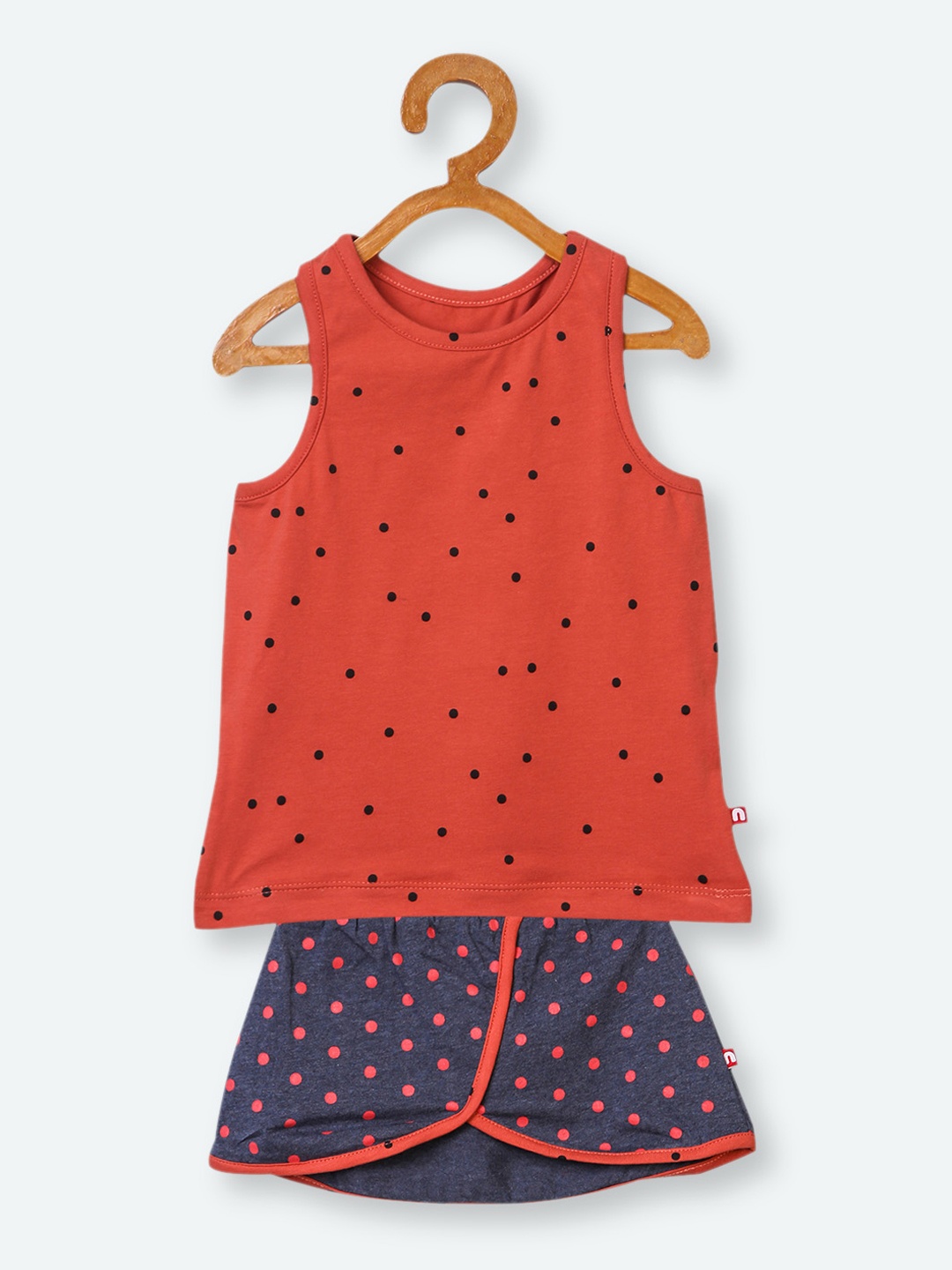 

Nino Bambino Infant Rust Red & Blue Printed Organic Cotton Top with Skirt