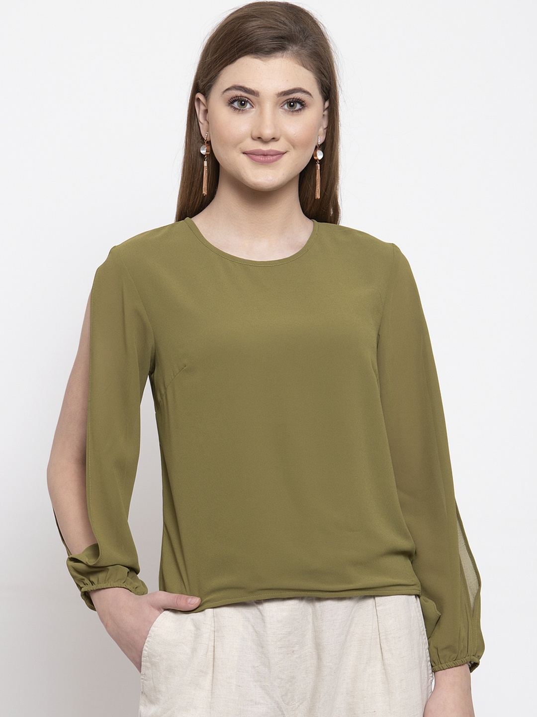 

Gipsy Women Olive Green Solid Top