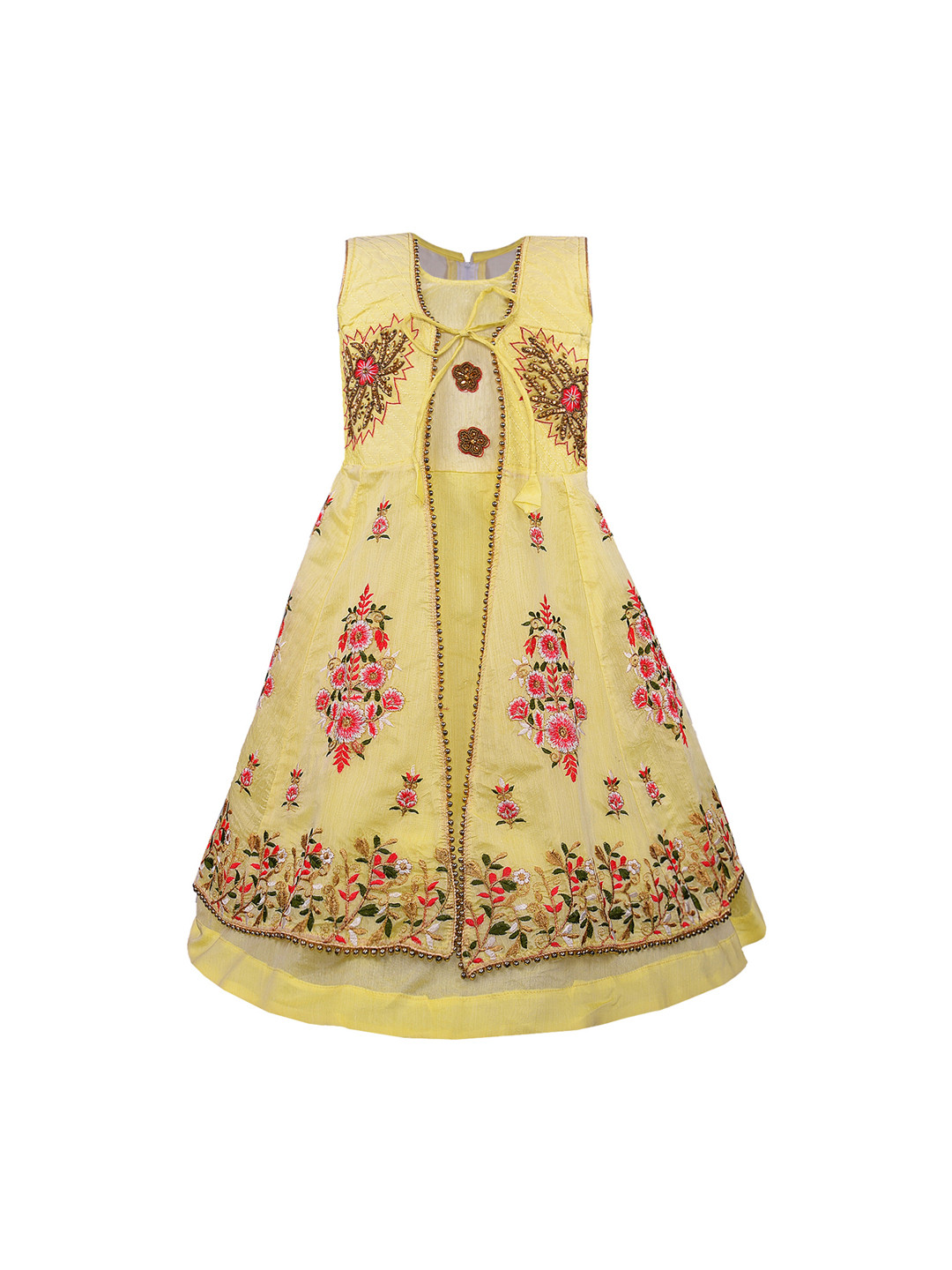 

Wish Karo Girls Yellow Printed Fit and Flare Dress