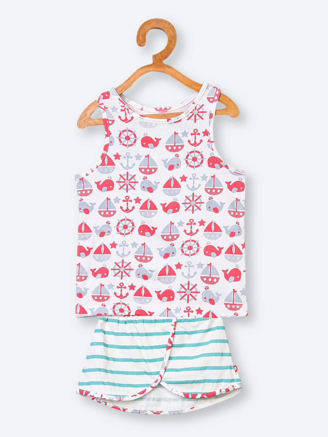 

Nino Bambino Infant White & Blue Printed Organic Cotton Top with Skirt