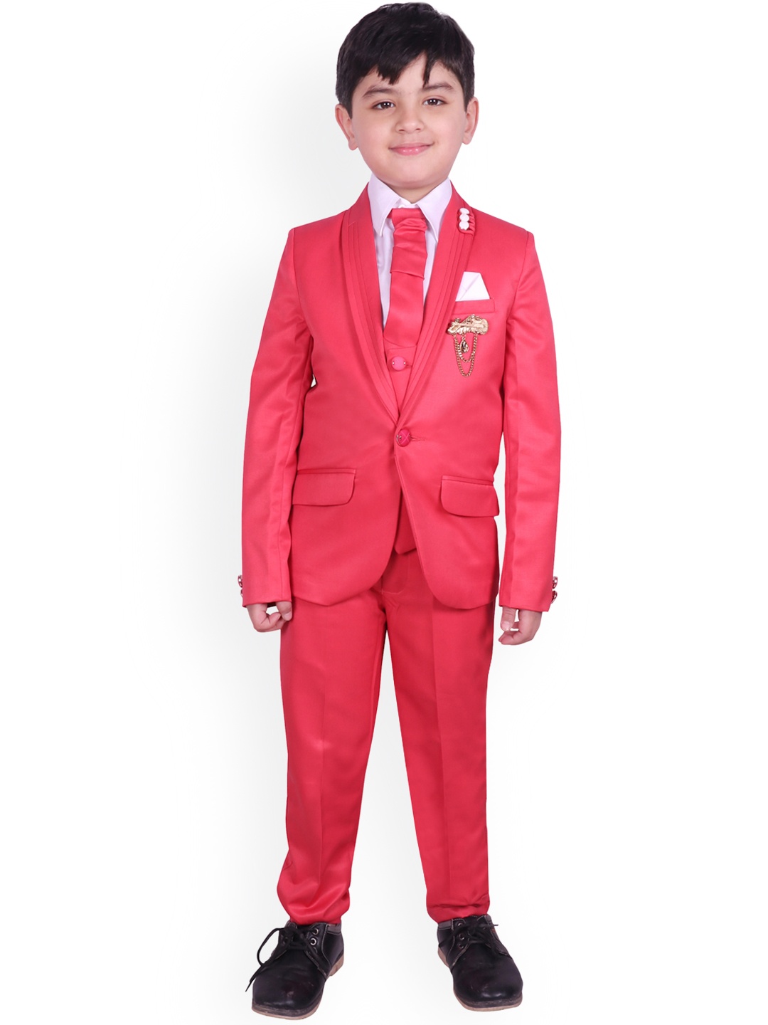 

SG YUVRAJ Boys Pink Solid Tuxedo Party Suit