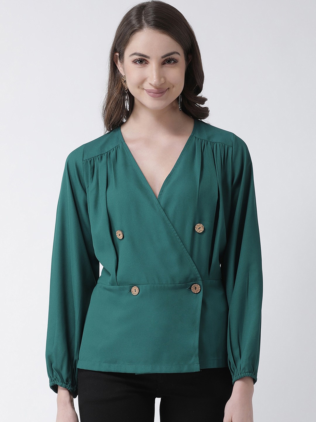 

KASSUALLY Women Green Solid Wrap Top