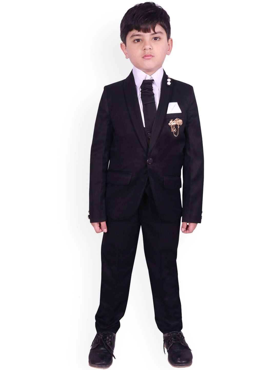 

SG YUVRAJ Boys Black & White Solid Tuxedo Party Suit