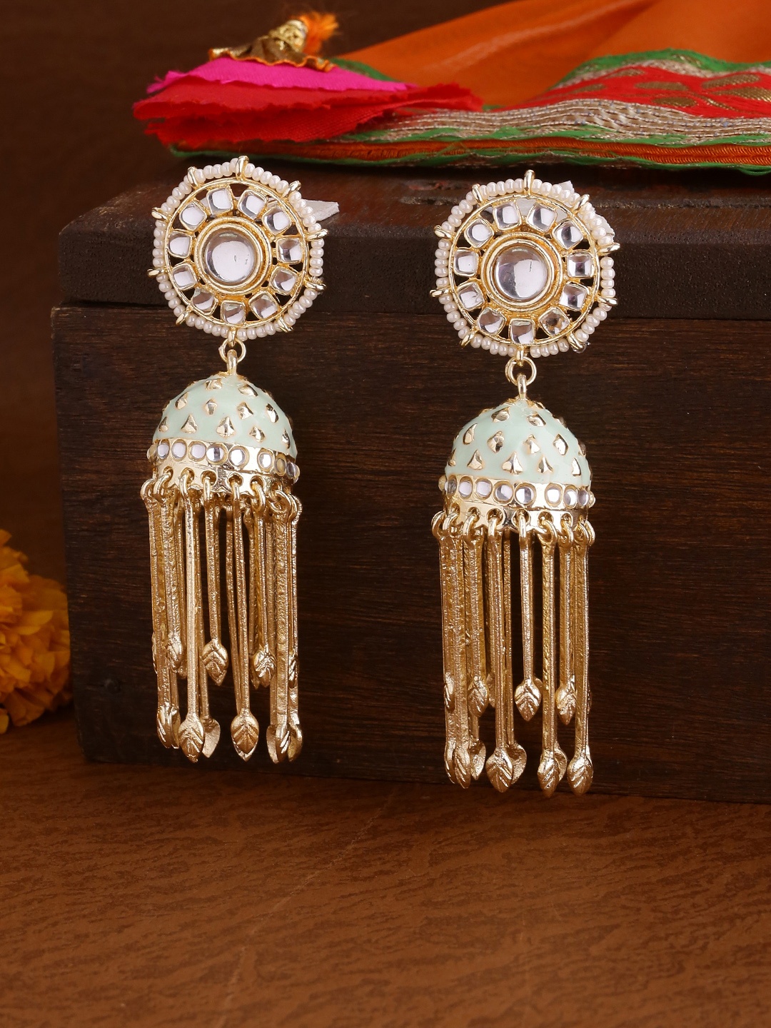

Shoshaa Gold-Plated Dome Shaped Kundan Jhumkas