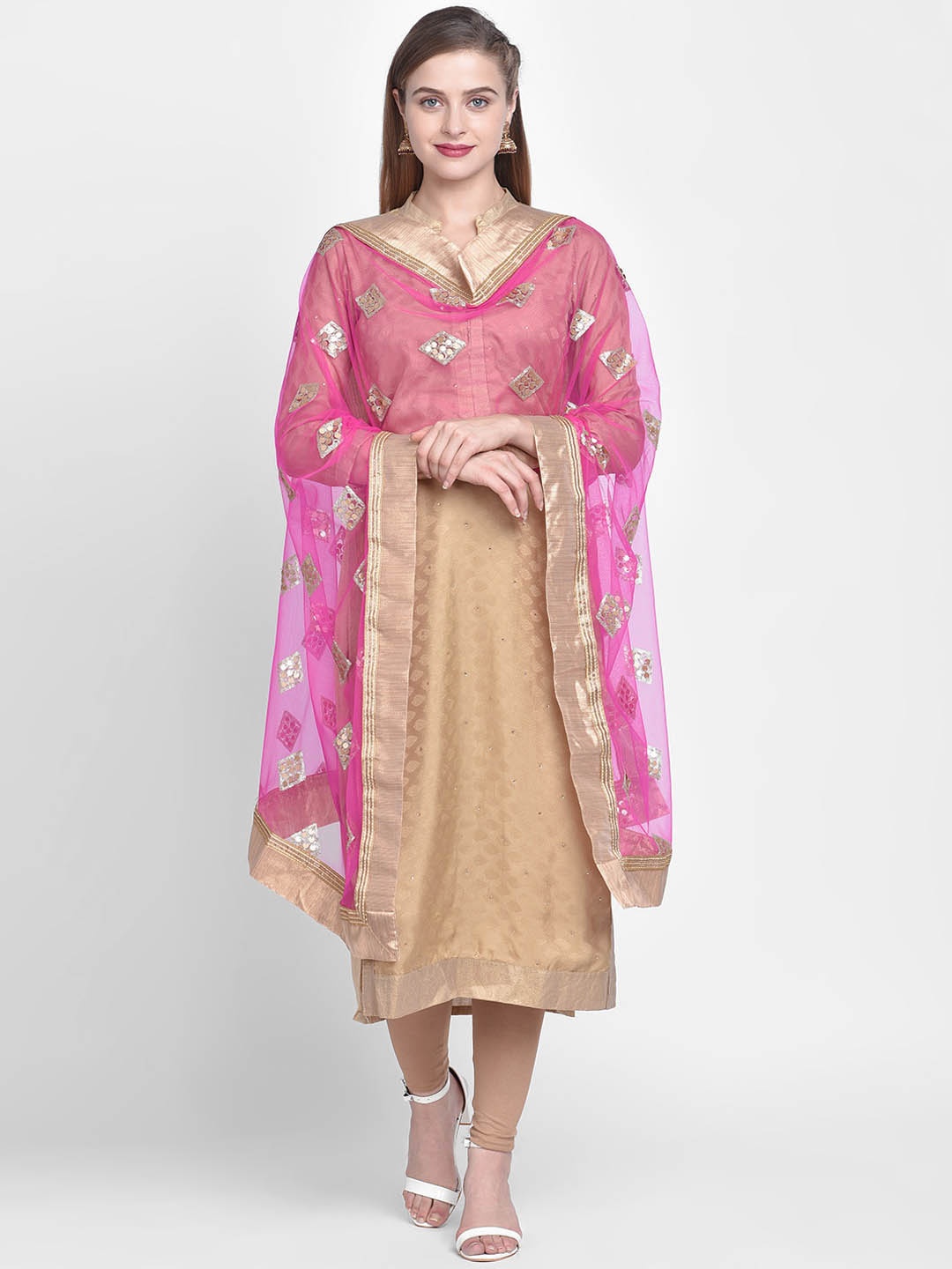

Dupatta Bazaar Women Pink & Gold-Toned Embroidered Dupatta