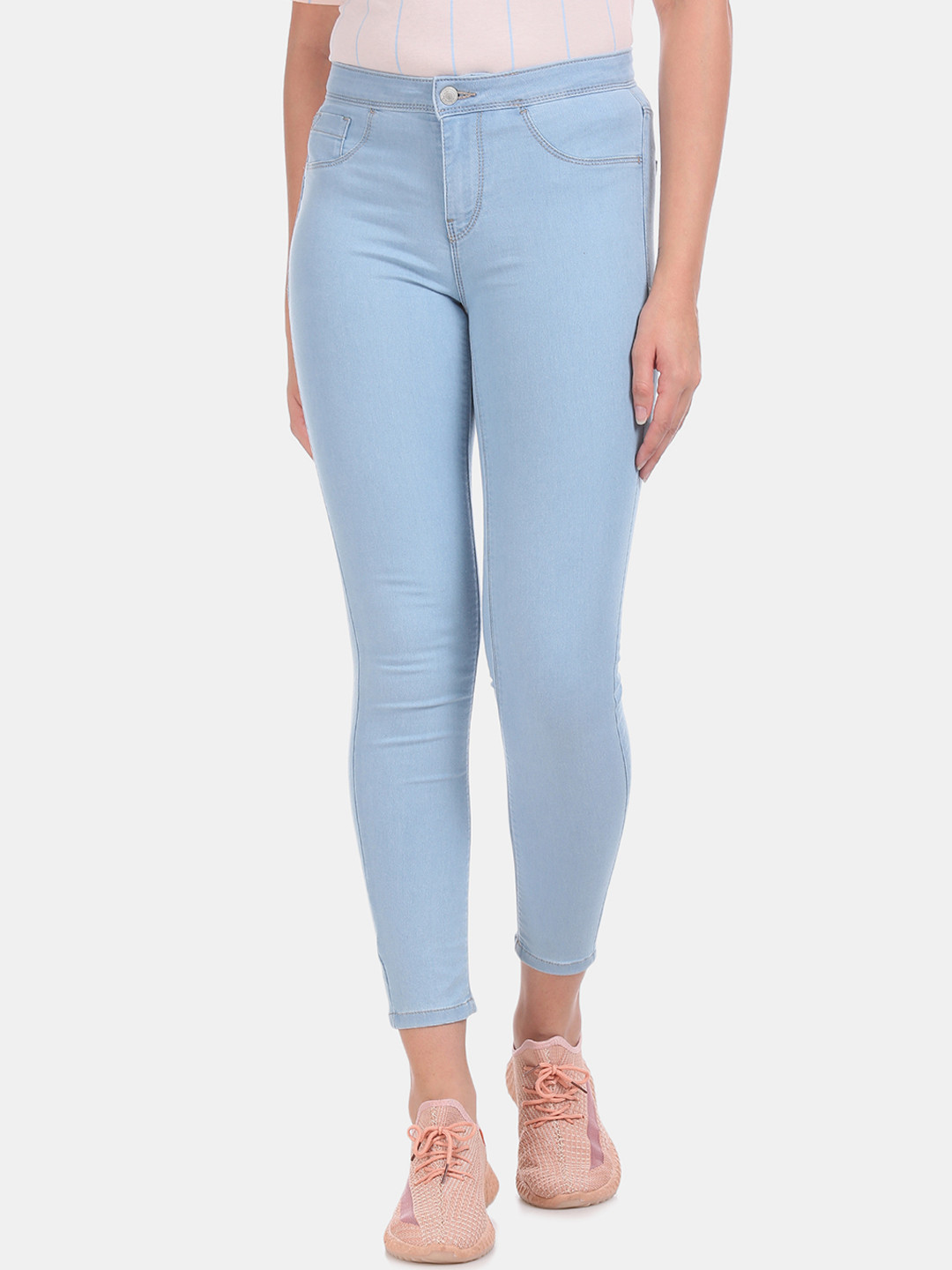 

Flying Machine Women Blue Solid Slim-Fit Faded Jeggings