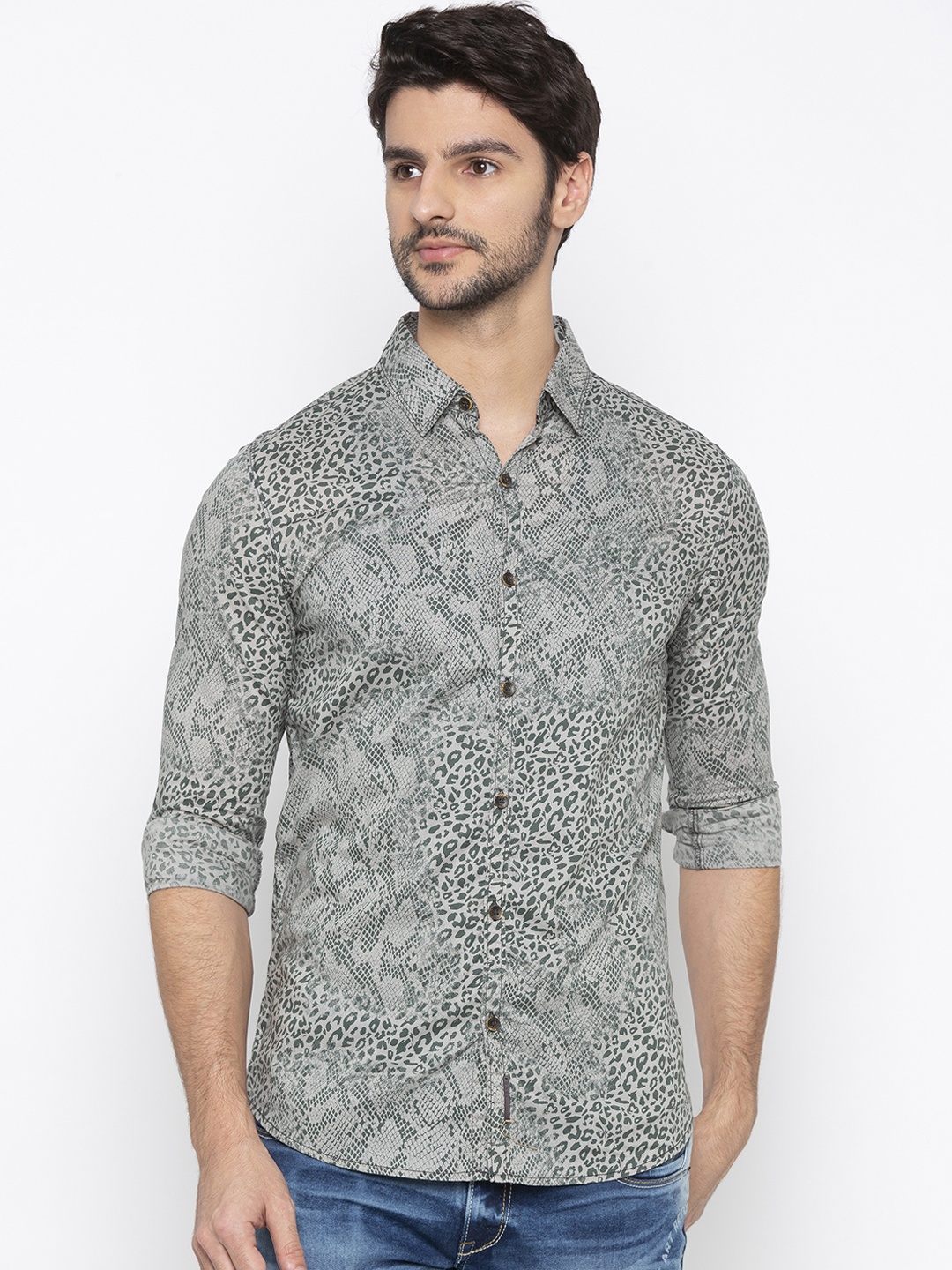 

SPYKAR Men Grey Slim Fit Printed Casual Shirt