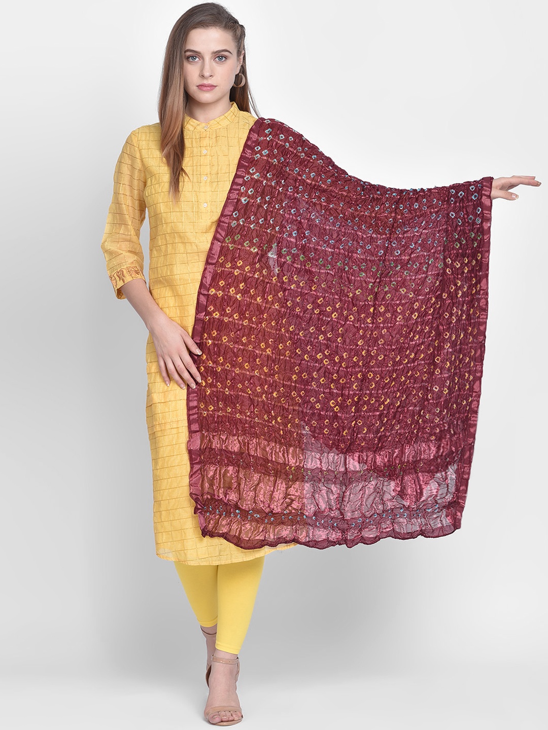 

Dupatta Bazaar Women Maroon & Gold-Toned Bandhini Gharchola Dupatta