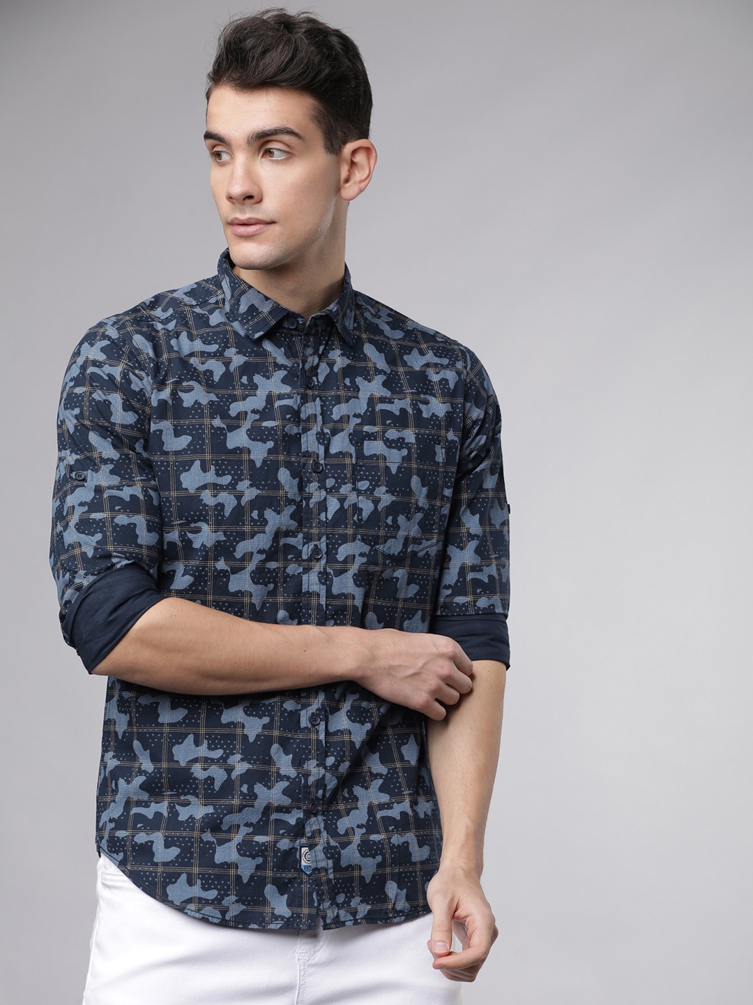 

LOCOMOTIVE Men Navy Blue Slim Fit Printed Casual Shirt