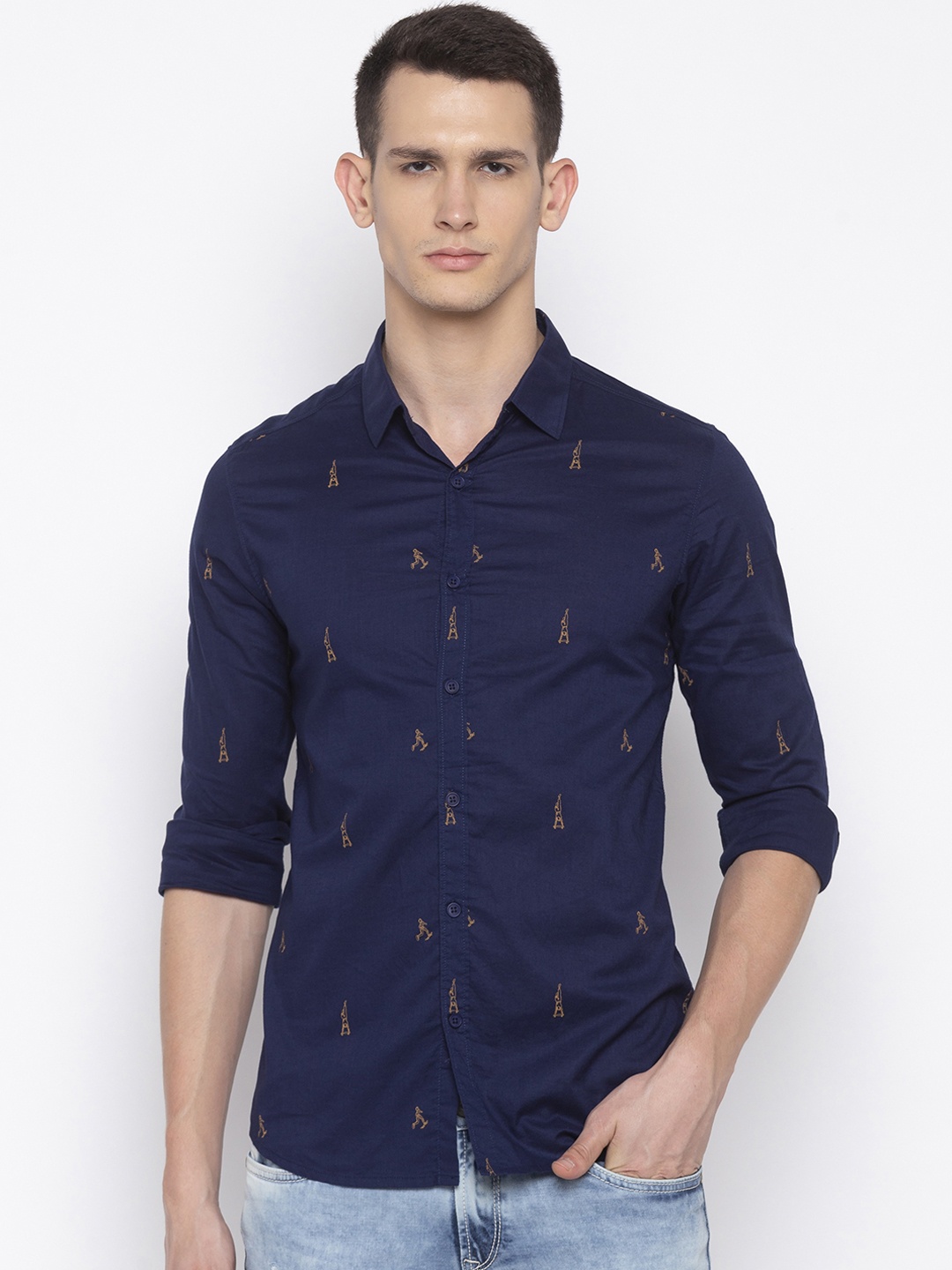 

SPYKAR Men Navy Blue Slim Fit Printed Casual Shirt