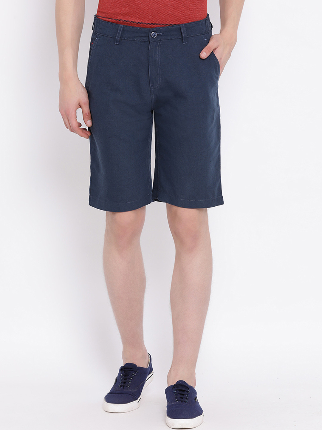 

Crimsoune Club Men Blue Solid Slim Fit Regular Shorts
