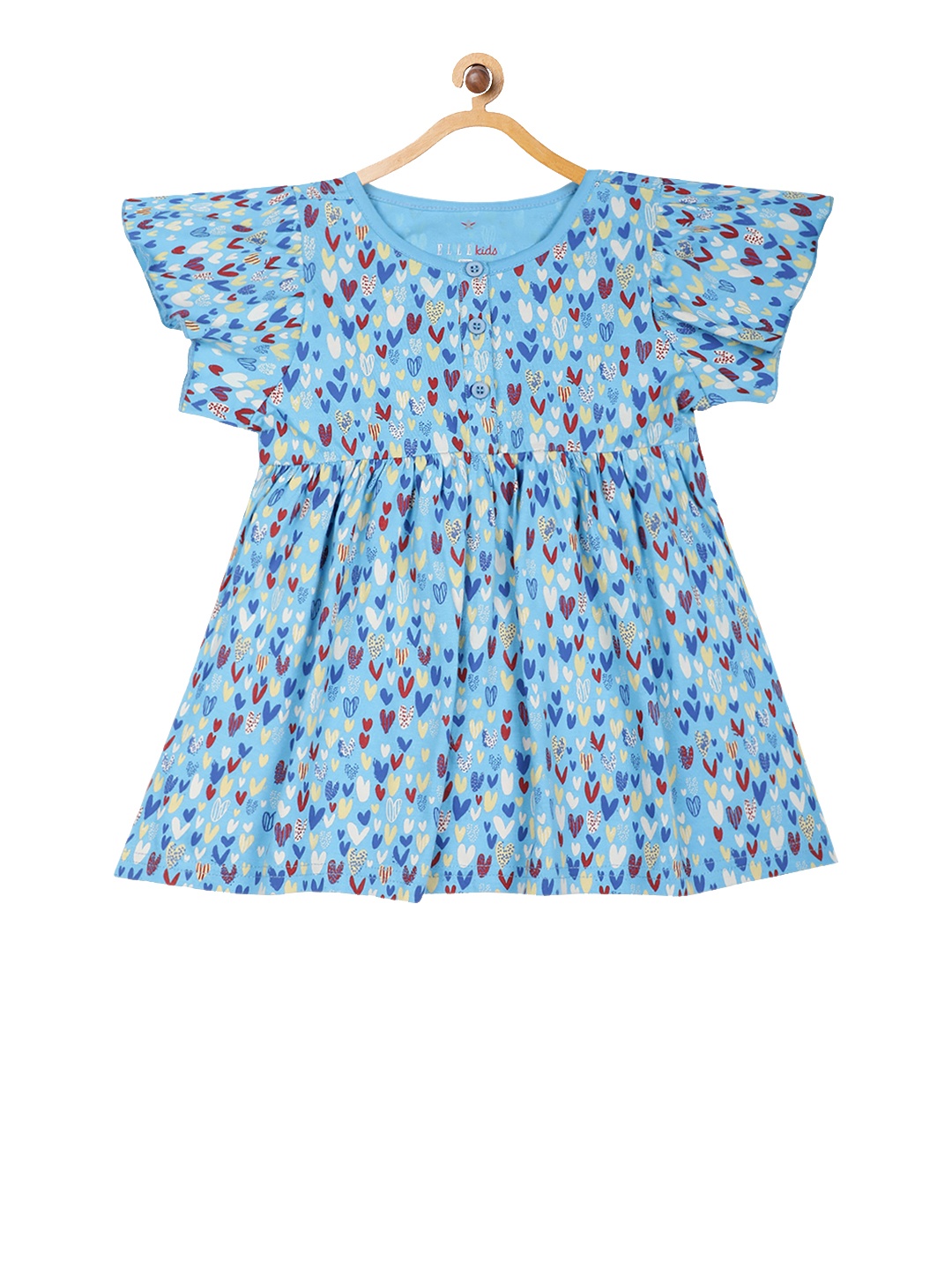 

ELLE Girls Blue & Yellow Heart Print A-Line Top