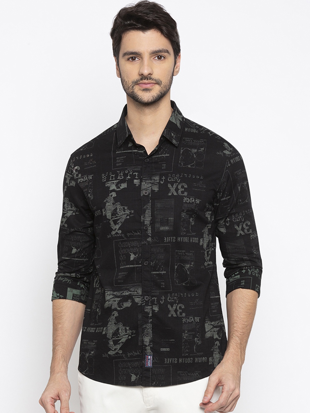 

SPYKAR Men Black & Grey Slim Fit Printed Casual Shirt