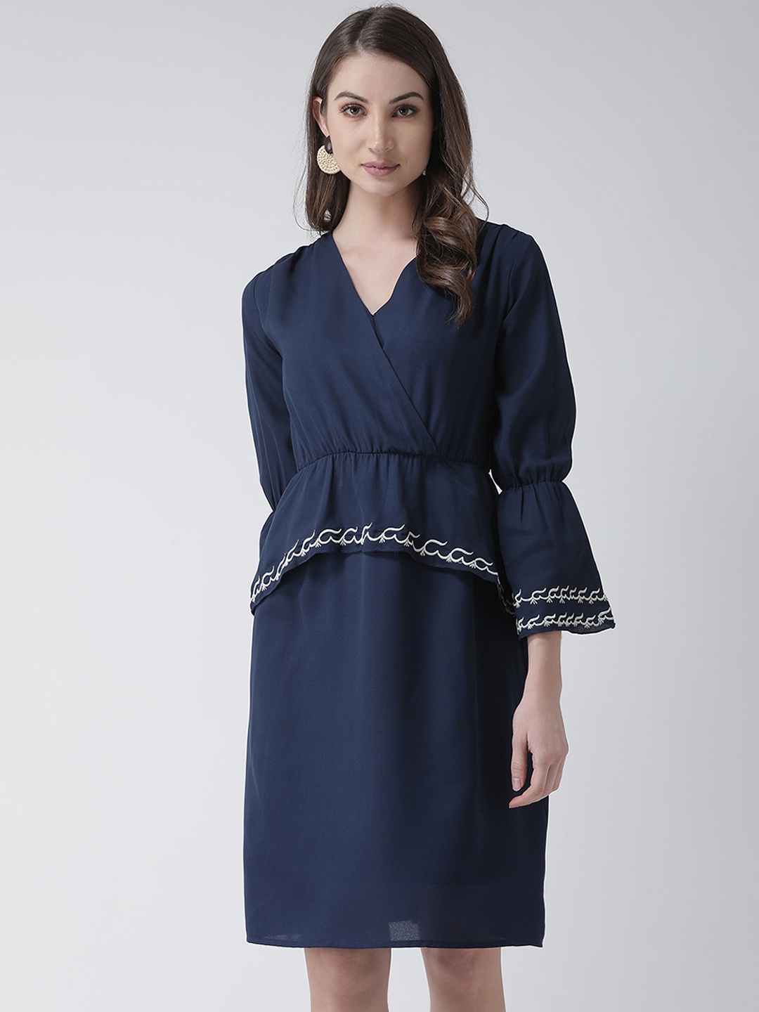 

KASSUALLY Women Navy Blue Solid Peplum Dress