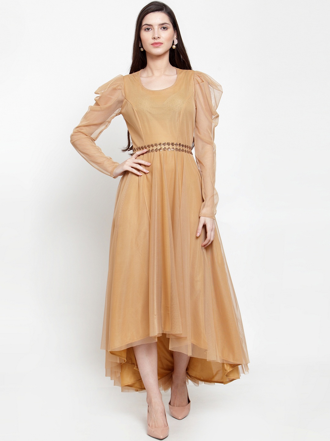 

Just Wow Women Beige Solid Fit and Flare Dress