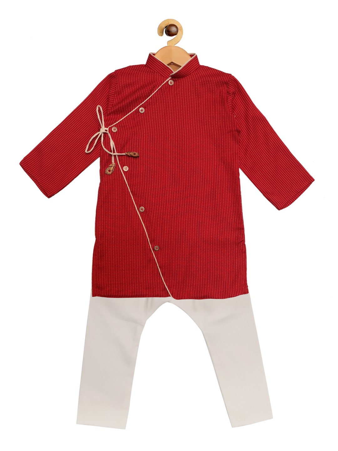 

SOULFULLY INDIAN Boys Maroon & White Embroidered Kurta with Pyjamas