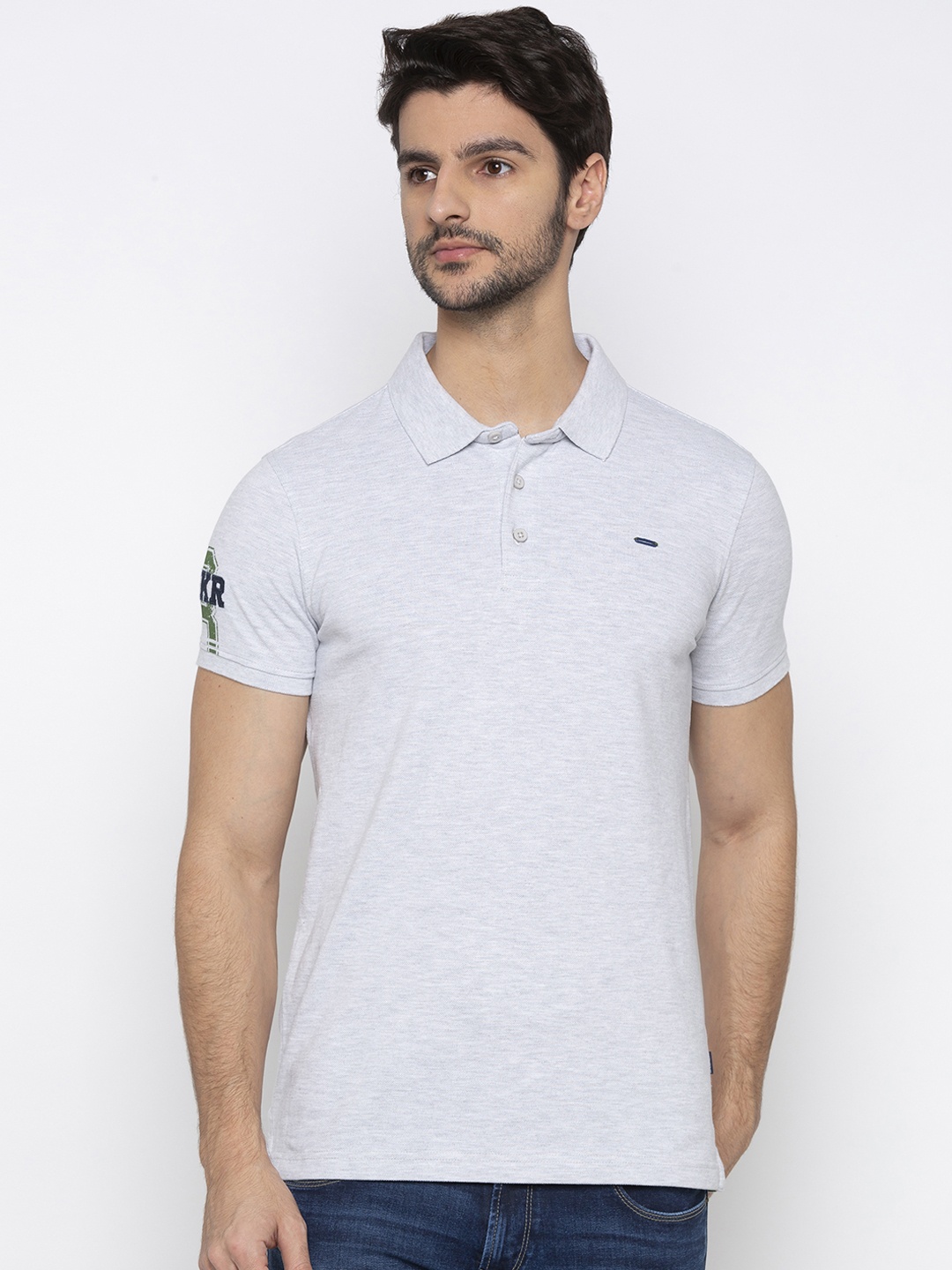 

SPYKAR Men Grey Melange Solid Polo Collar T-shirt