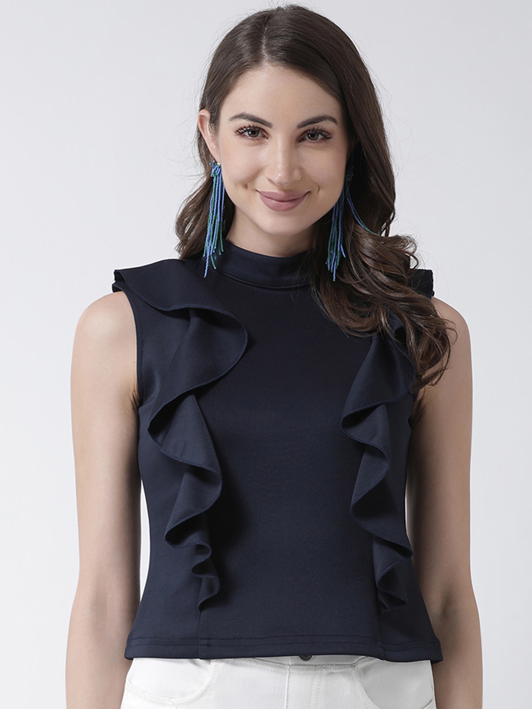 KASSUALLY Women Navy Blue Solid Top