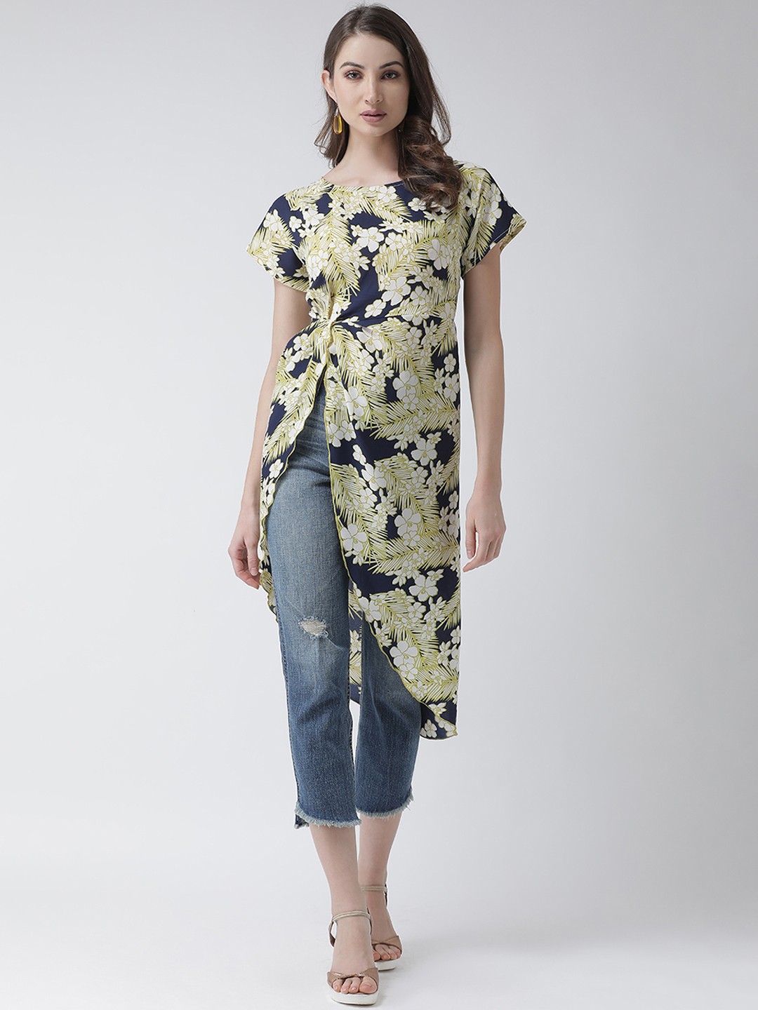 

KASSUALLY Women Navy Blue Printed High-Low Top