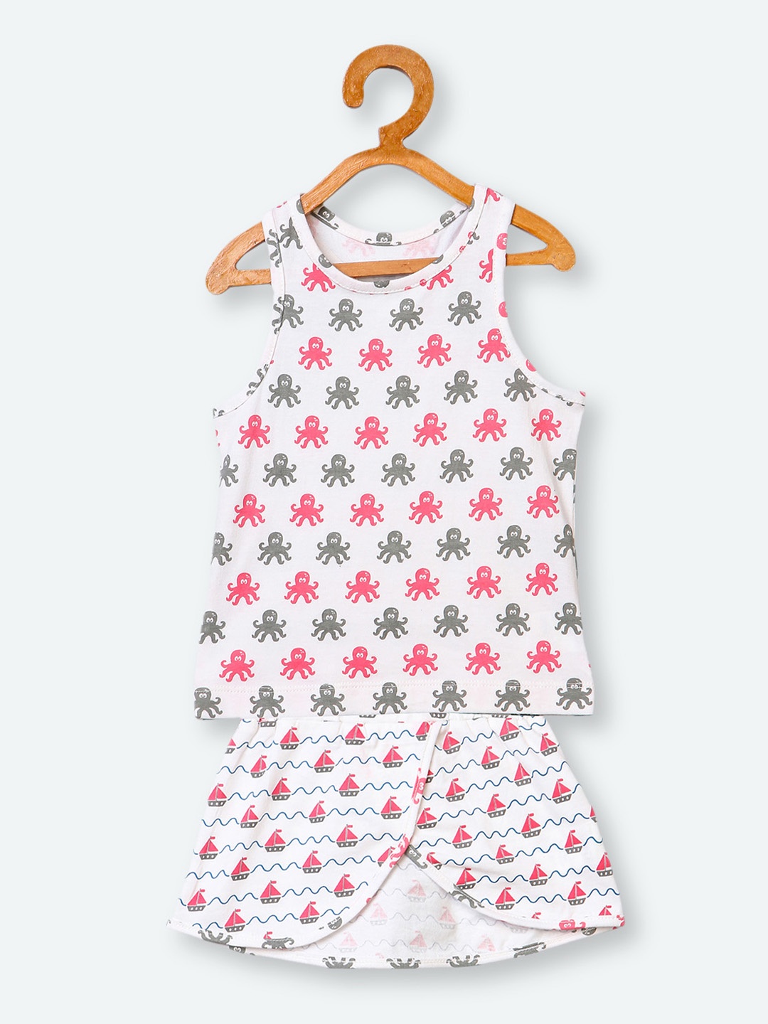 

Nino Bambino Infant White & Grey Printed Organic Cotton Top with Skirt