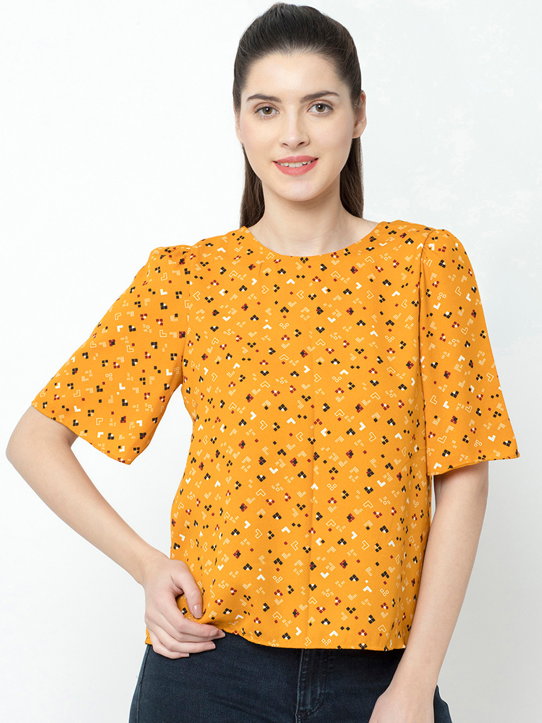 

SQew Women Yellow Printed Top