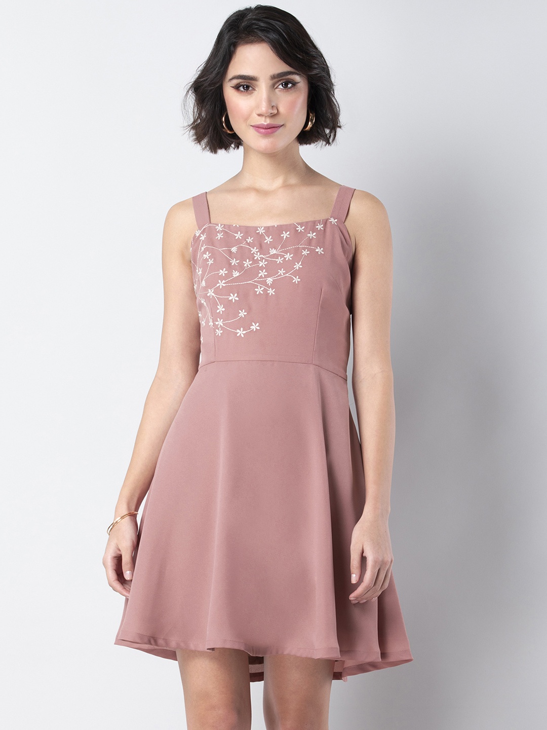 

FabAlley Women Pink Solid Fit and Flare Dress