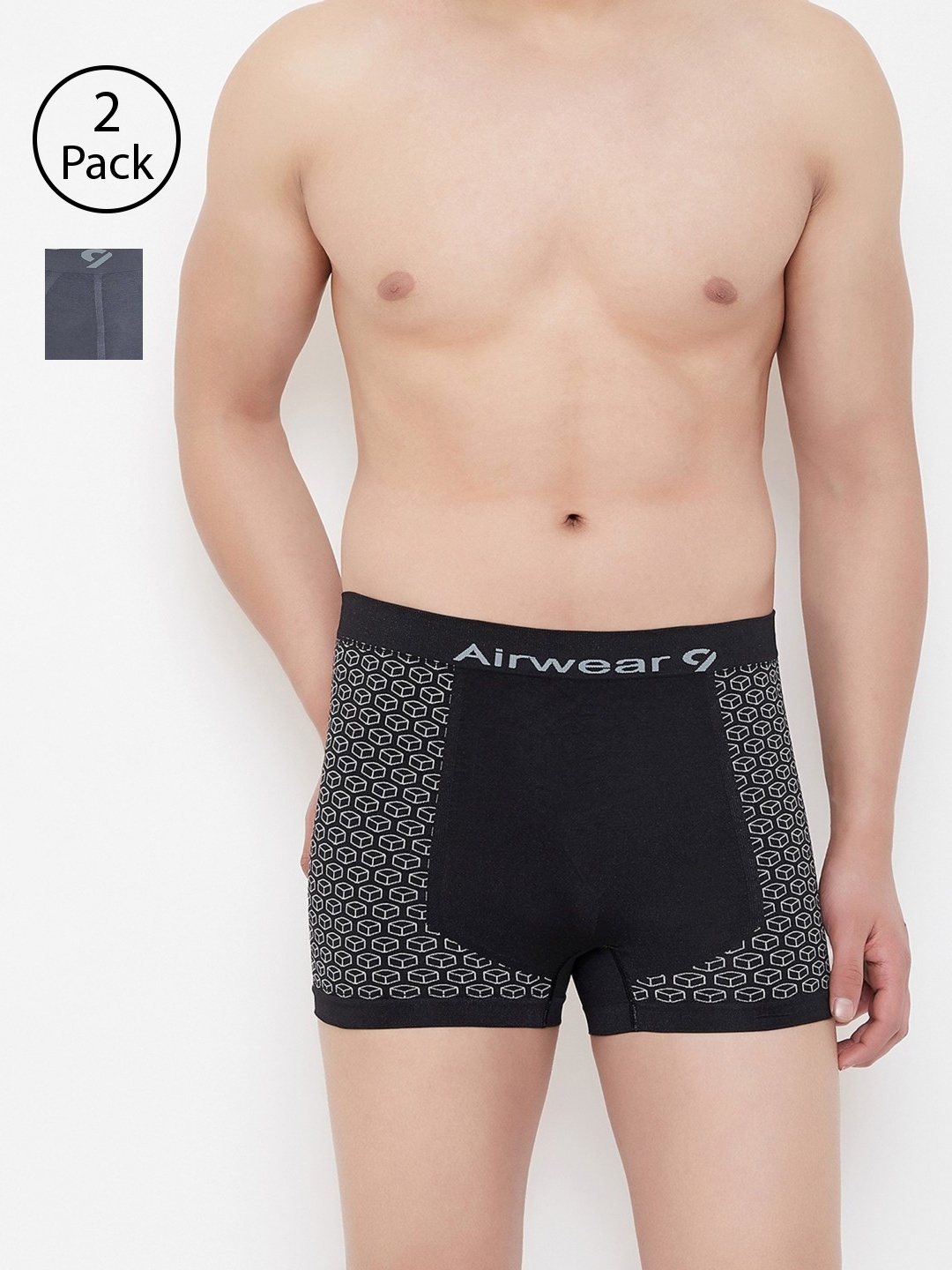 

C9 AIRWEAR Men Pack of 2 Seamless Trunks P602CHRCL_P603BLK, Black