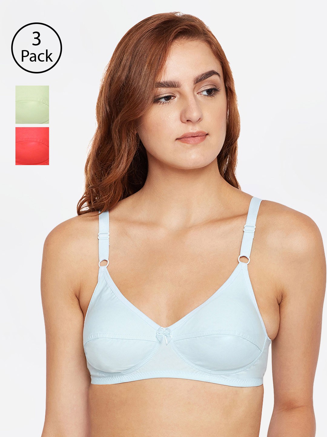 

Bodycare Pack Of 3 Assorted Solid Non-Wired Non Padded Everyday Bra