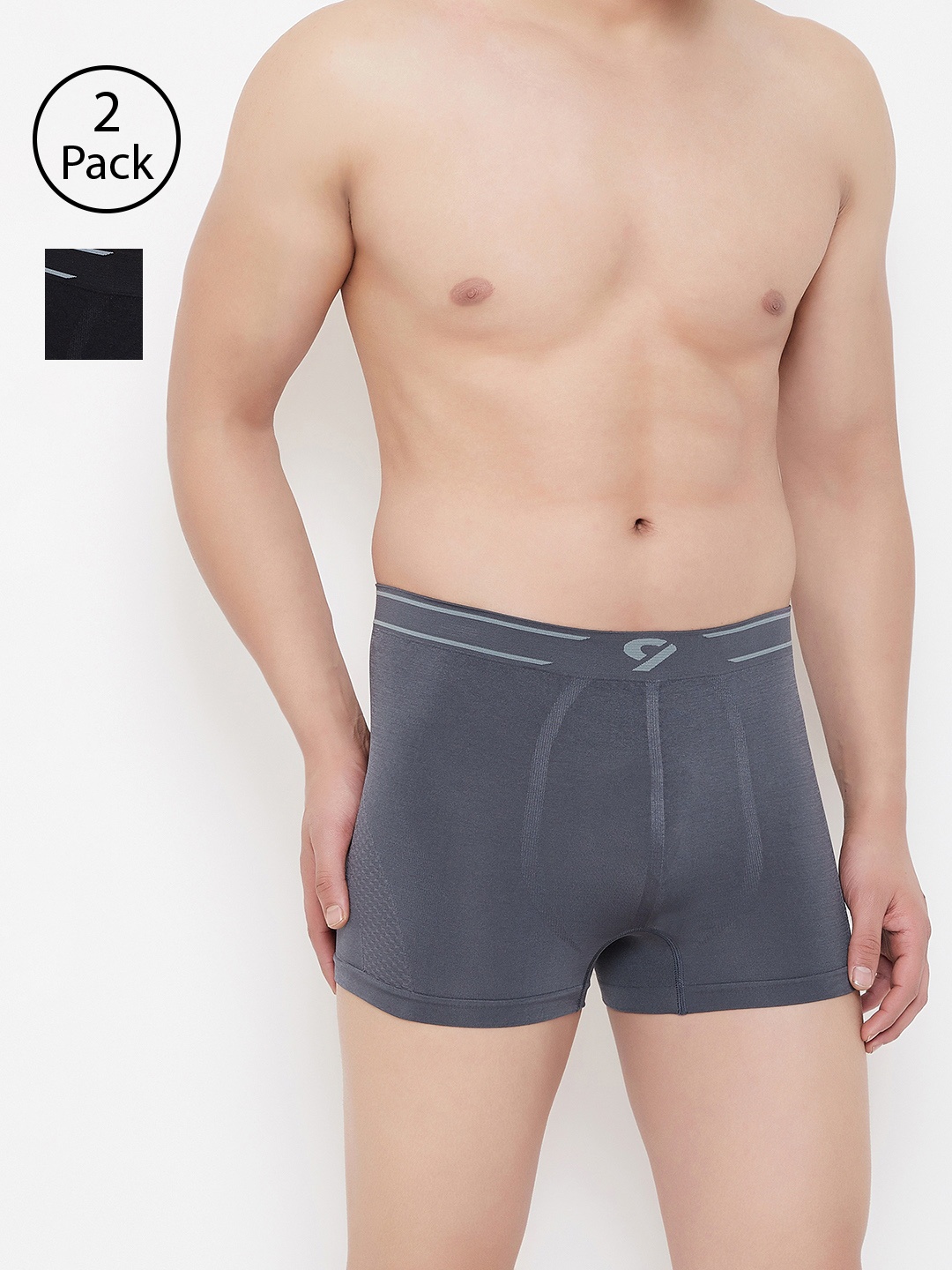 

C9 AIRWEAR Men Pack of 2 Grey & Black Solid Seamless Trunks P602_ASSORT