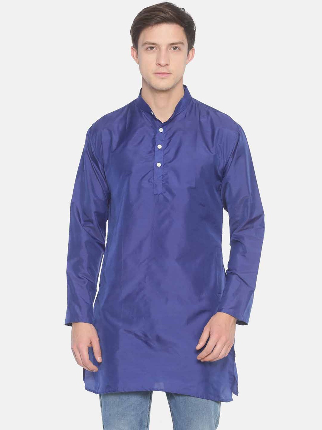 

Sethukrishna Men Navy Blue Solid Straight Kurta