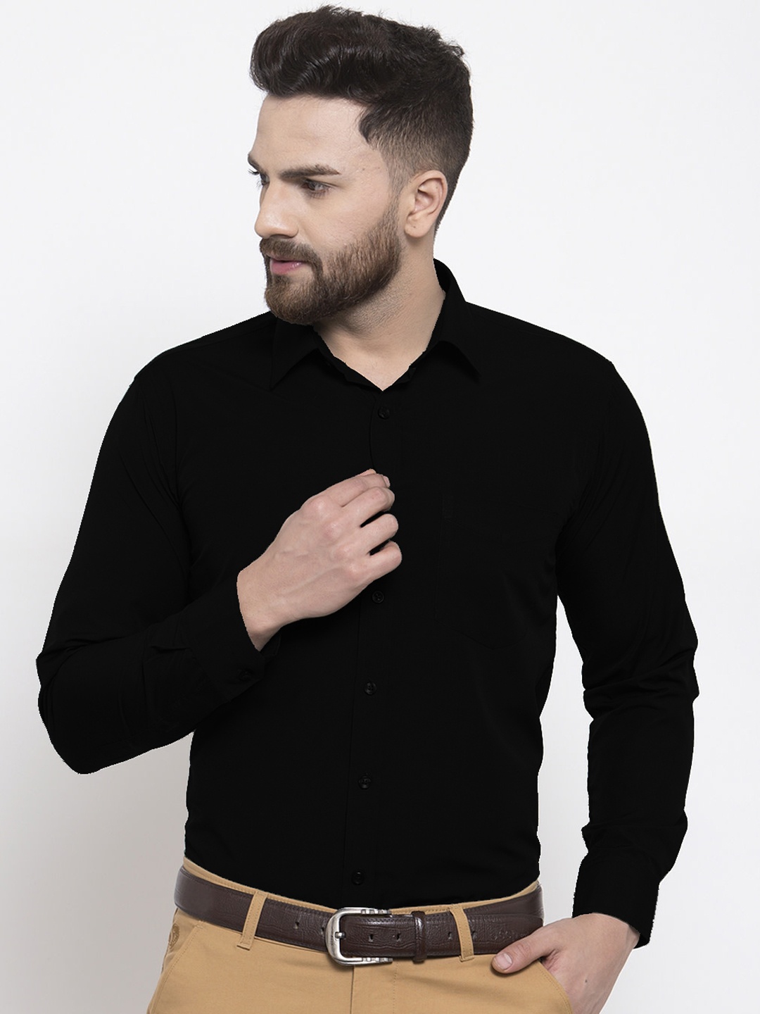 

English Navy Men Black Slim Fit Formal Shirt