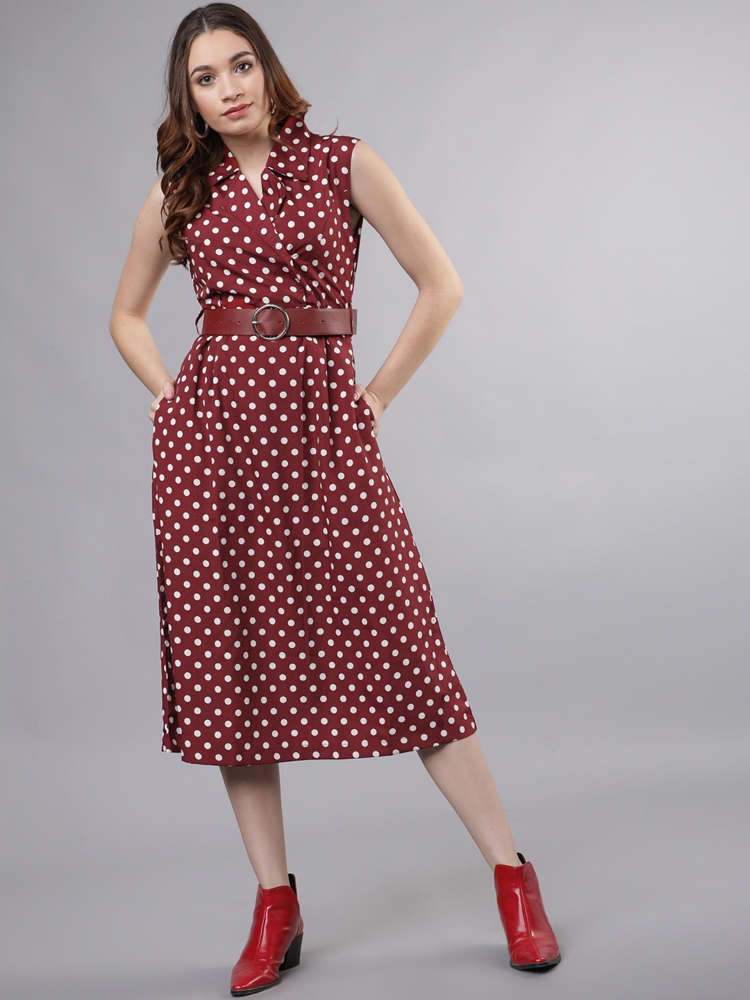 

Tokyo Talkies Women Maroon And White Printed Shirt Dress