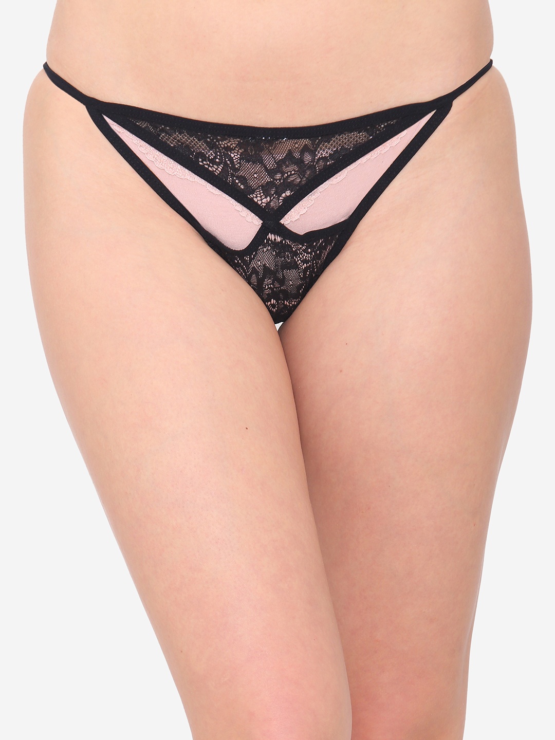 

N-Gal Women Black Self-Design Sheer Lace Cut Out G-String Thongs NTDT03