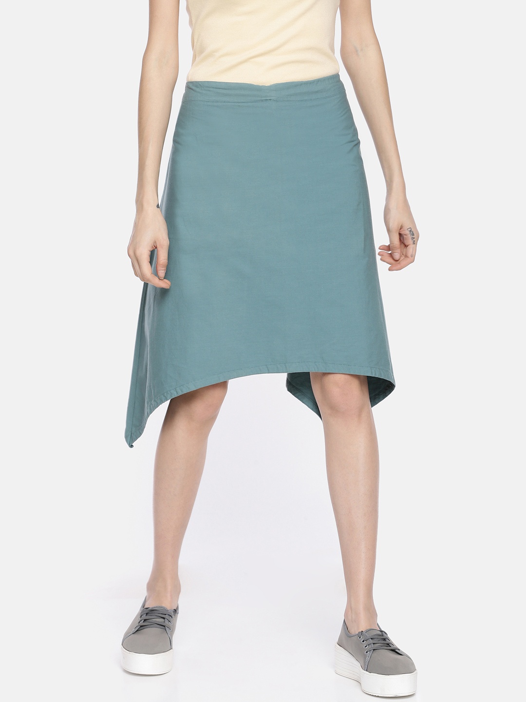

GRASS by Gitika Goyal Women Teal Blue Solid A-Line Knee-Length Skirt