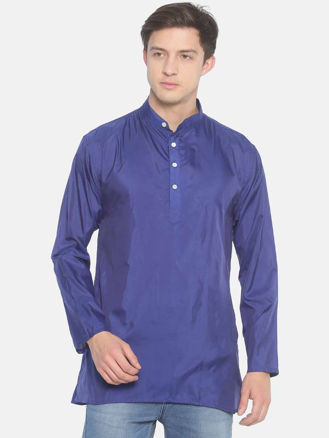 

Sethukrishna Men Navy Blue Solid Straight Kurta