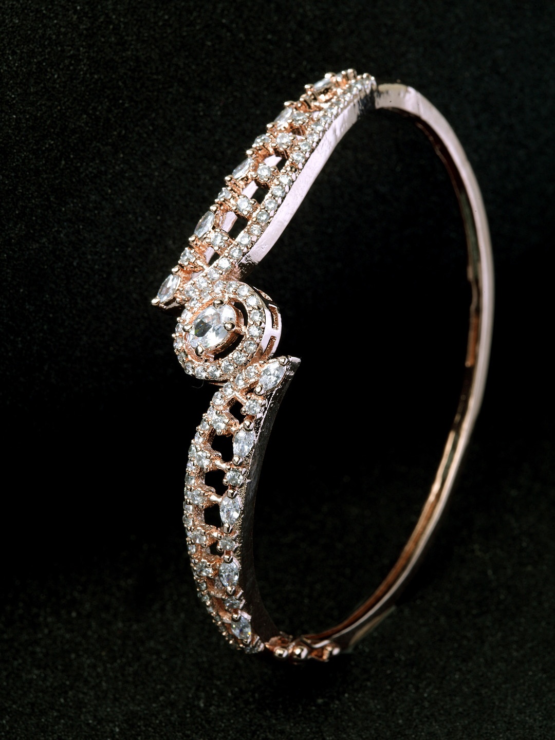 

Bhana Fashion Rose Gold-Plated American Diamond Handcrafted Bangle-Style Bracelet