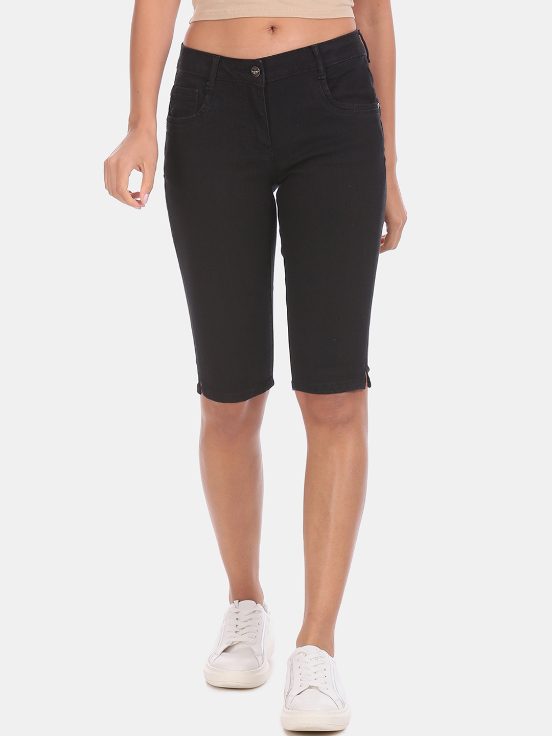 

Cherokee Women Black Solid Regular Fit Denim Shorts