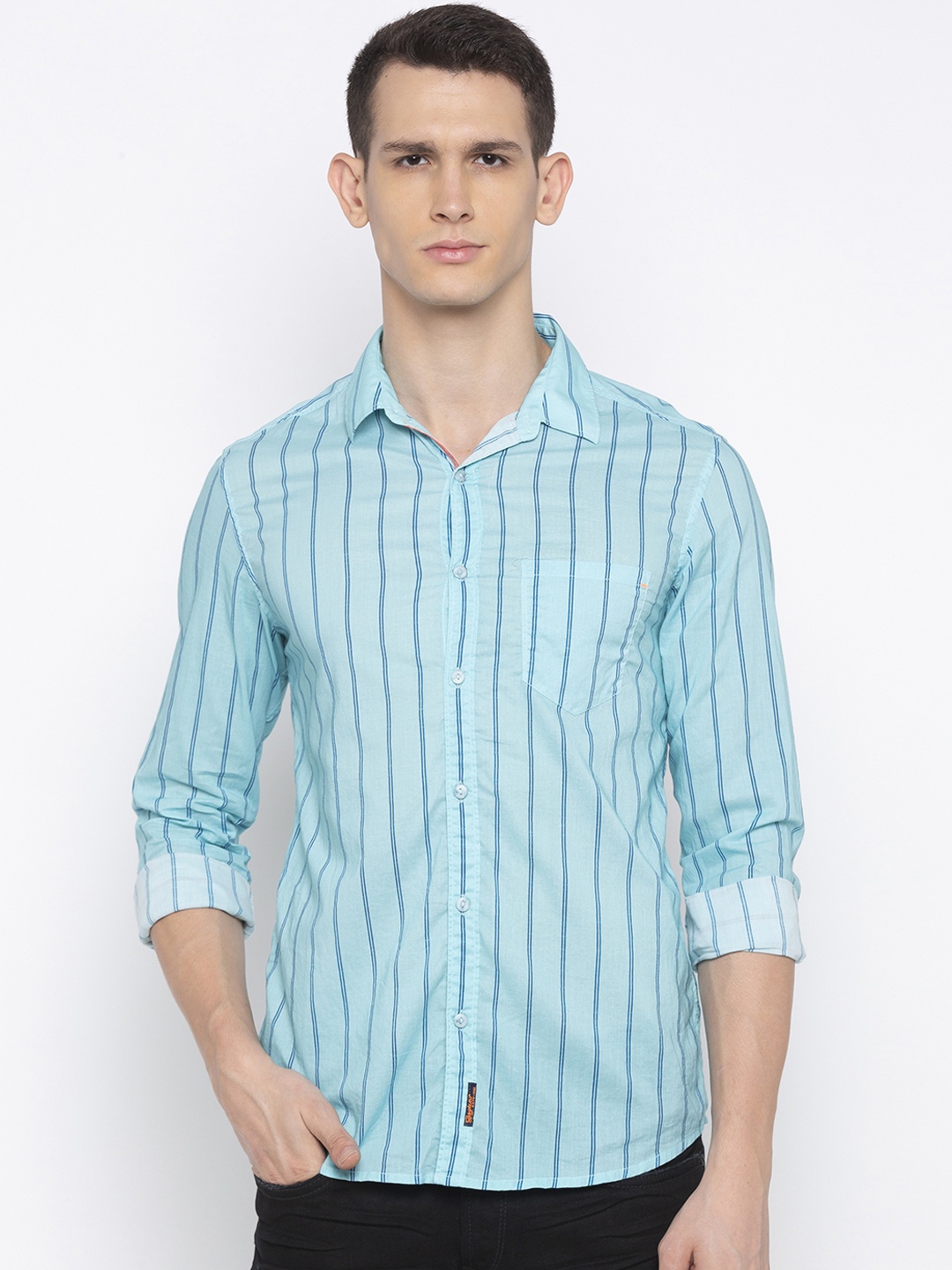 

SPYKAR Men Blue Slim Fit Striped Casual Shirt