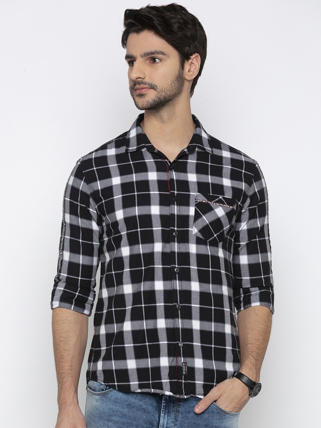 

SPYKAR Men Black & White Slim Fit Checked Casual Shirt