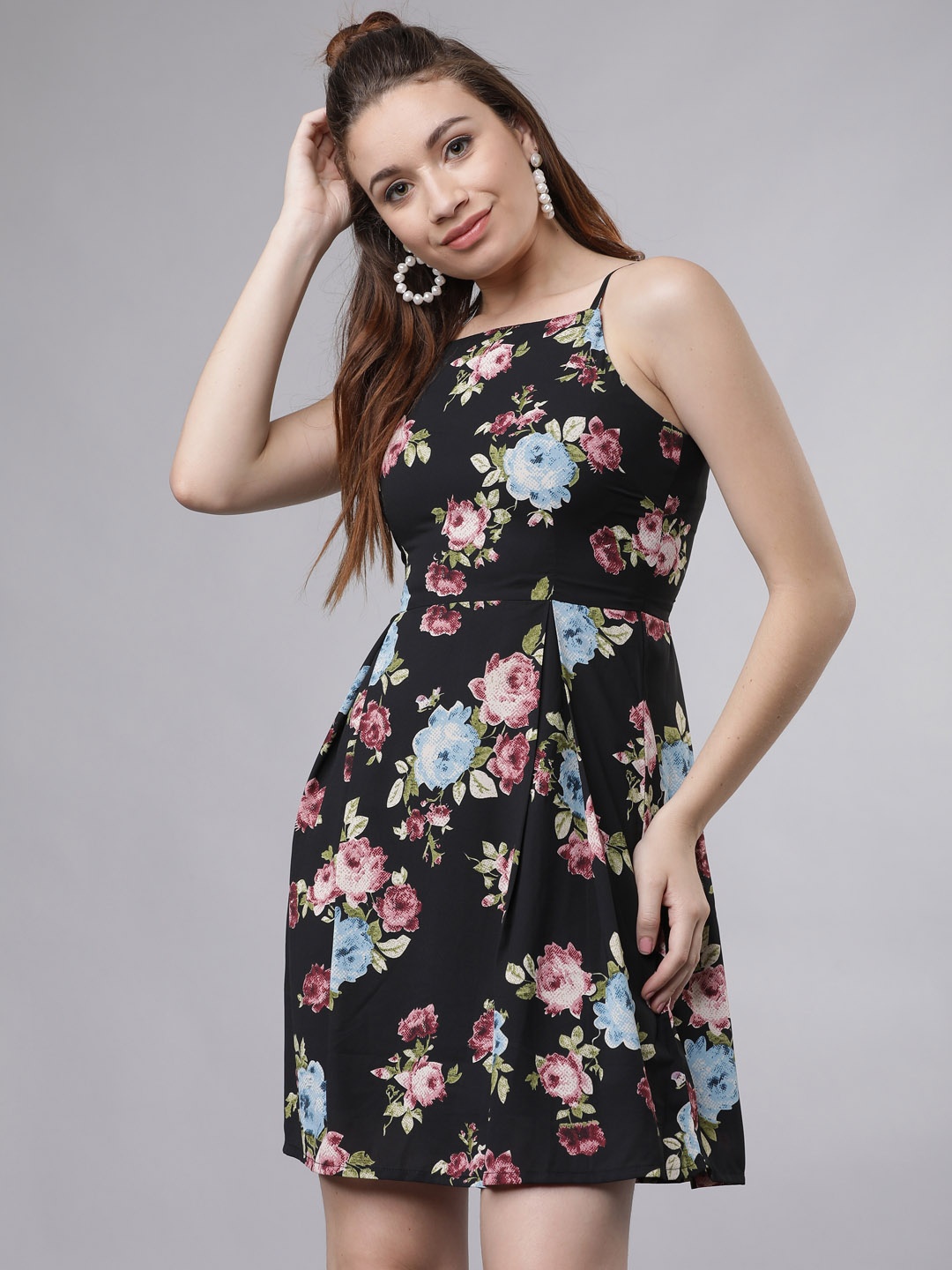 

Tokyo Talkies Women Black Printed Fit and Flare Dress