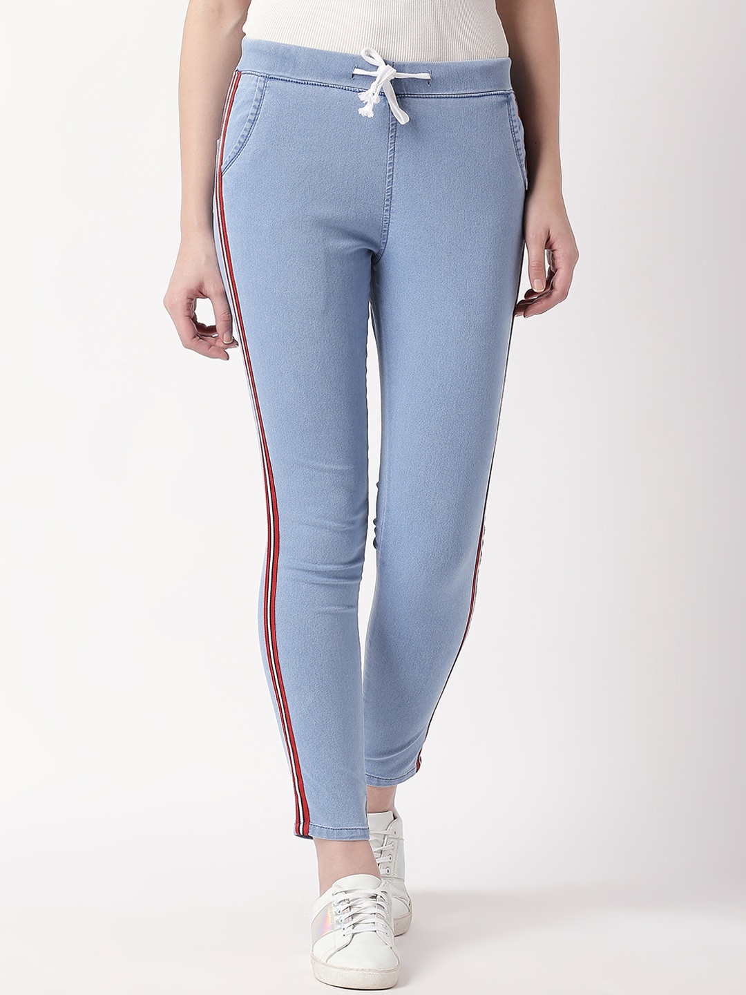 

High Star Women Blue & Red Slim Fit Mid-Rise Clean Look Stretchable Jeans