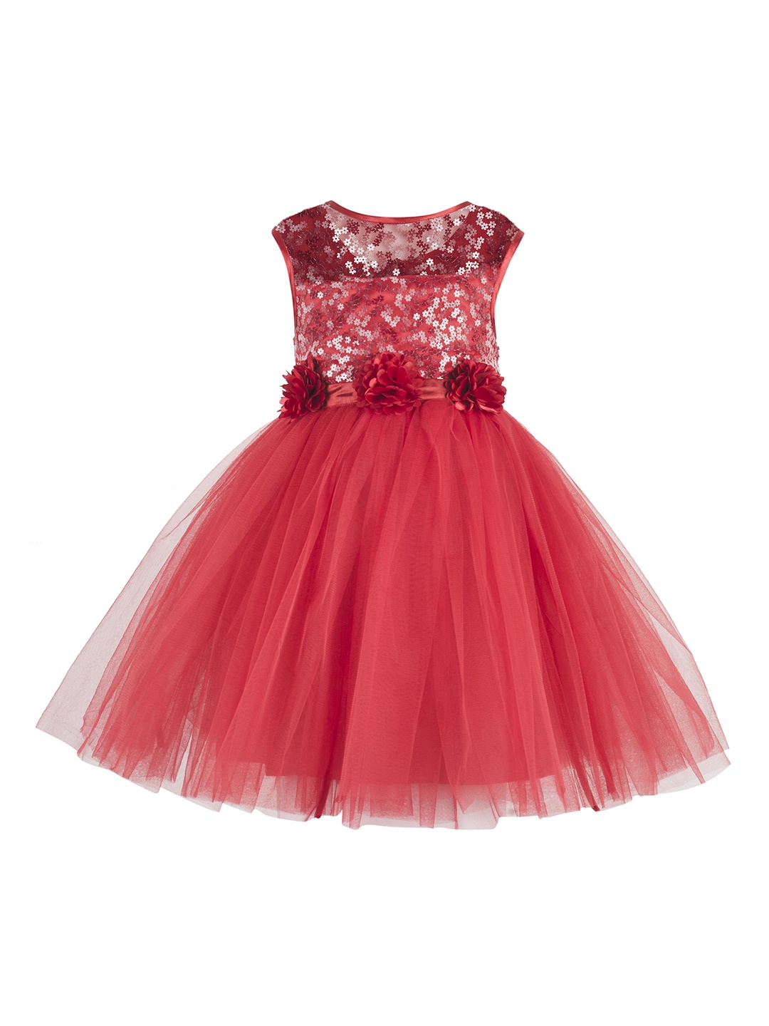 

Toy Balloon kids Girls Red Self Design Fit and Flare Dress