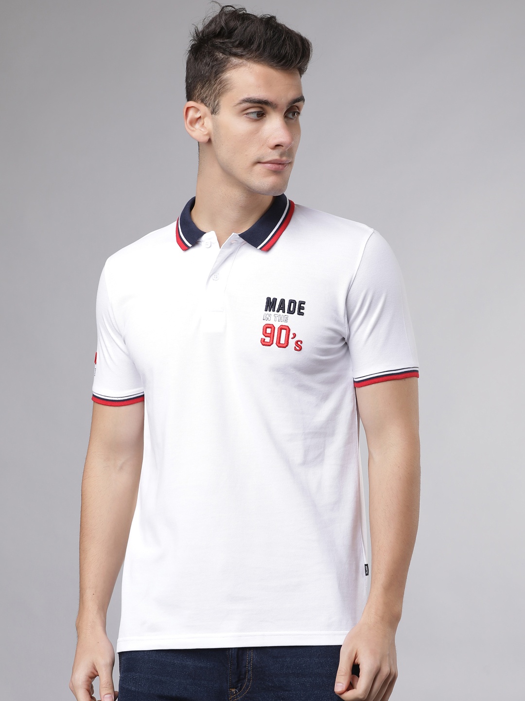 

HIGHLANDER Men White Solid Polo Collar Slim Fit T-shirt