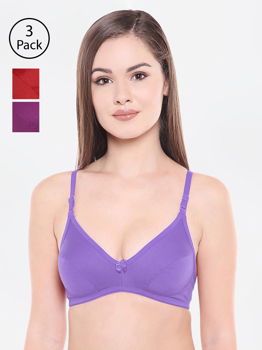 

Bodycare Pack Of 3 Assorted Solid Non-Wired Non Padded Everyday Bra