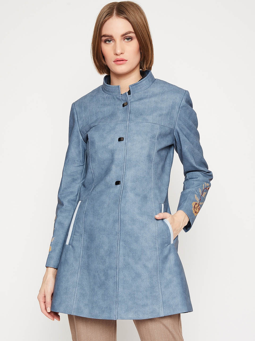 

Marie Claire Women Blue Solid Single-Breasted Overcoat