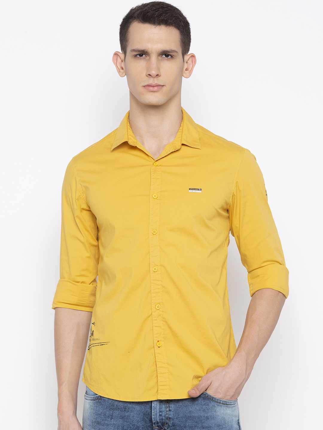 

SPYKAR Men Yellow Slim Fit Solid Casual Shirt