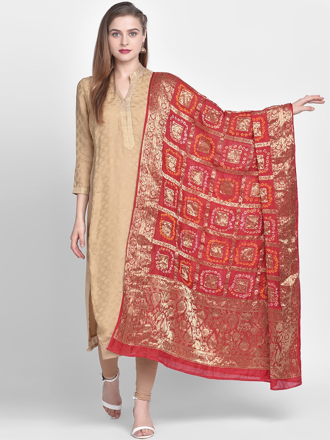 

Dupatta Bazaar Women Red & Gold-Toned Woven Design Banarasi Silk Dupatta