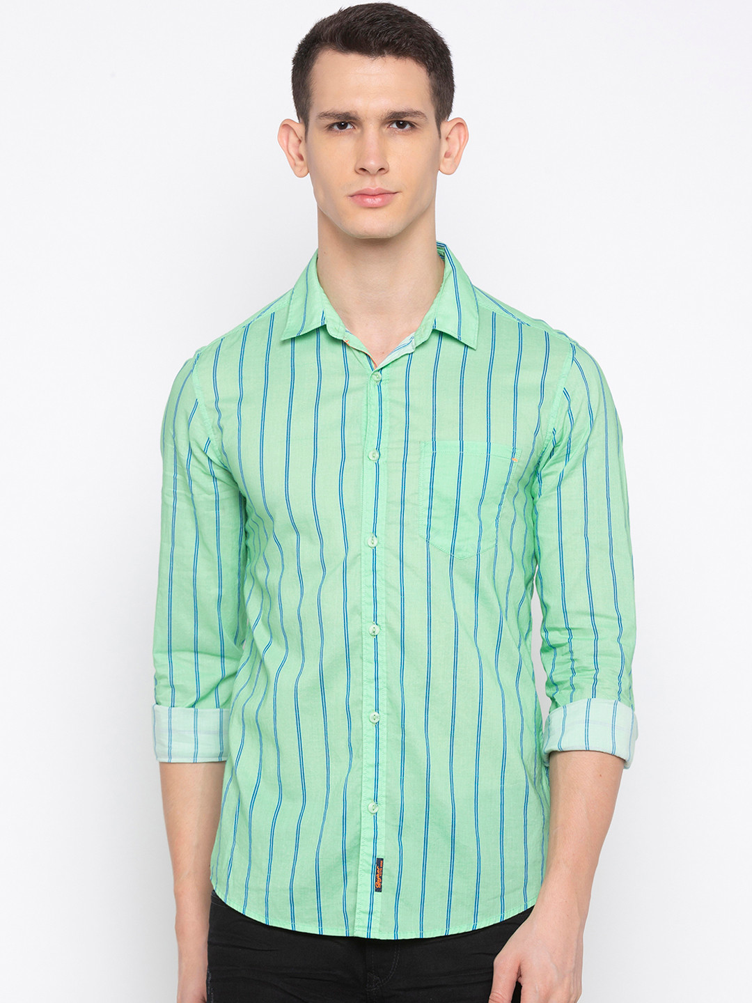 

SPYKAR Men Green Slim Fit Striped Casual Shirt
