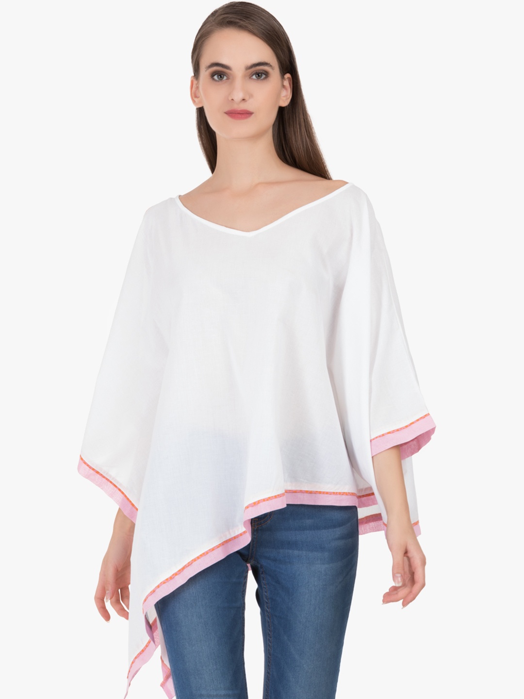 

GRASS by Gitika Goyal Women White Solid Kaftan Pure Cotton Top